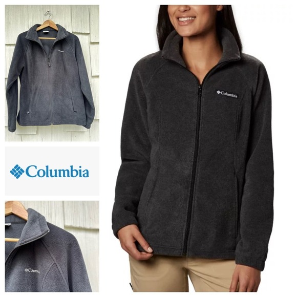 Columbia Womens Benton Spring Fleece Jacket Full Zip Pockets Charcoal Black L - Picture 1 of 9